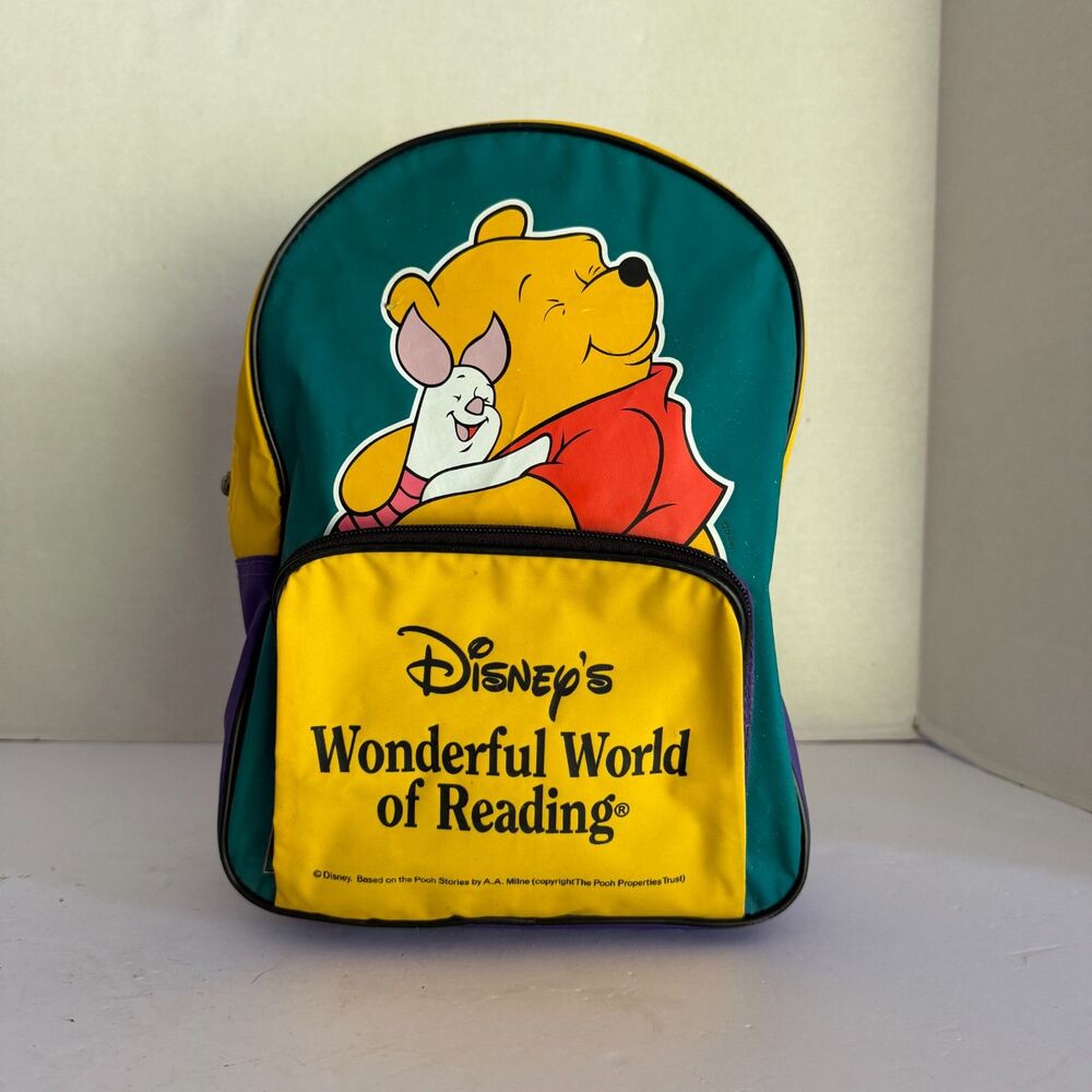 VTG 90s Winnie the Pooh Vinyl Children's Backpack, Yellow Green Purple Disney